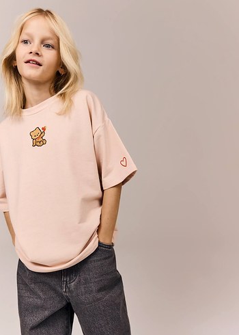 Kız Çocuk Kısa Kollu Teddy Baskılı Tişört