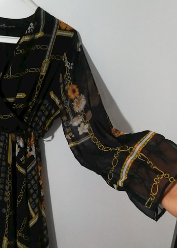 Zincir Detaylı Siyah Bohem Mini Elbise - Görsel 5