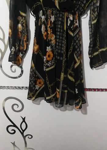 Zincir Detaylı Siyah Bohem Mini Elbise - Görsel 3