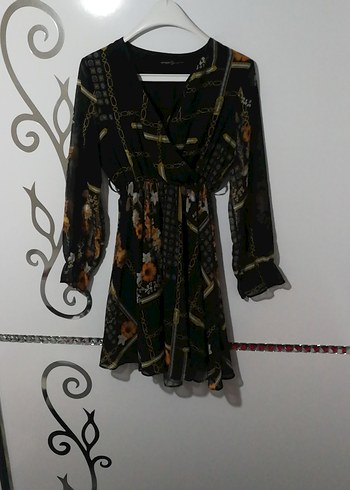 Zincir Detaylı Siyah Bohem Mini Elbise - Görsel 4