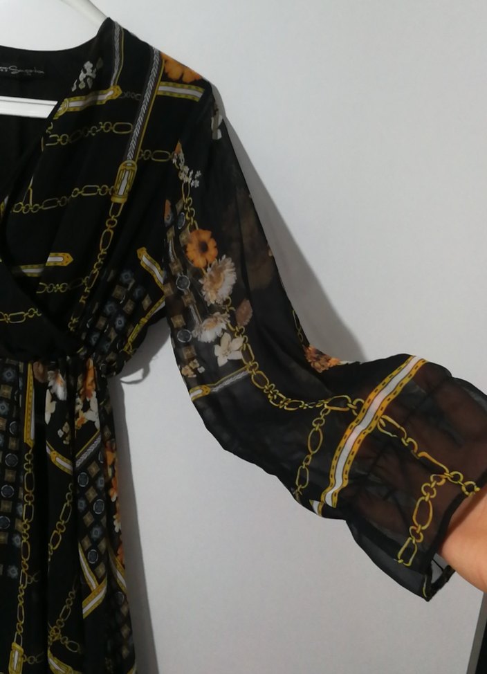 Zincir Detaylı Siyah Bohem Mini Elbise - Görsel 5