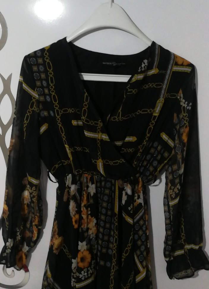 Zincir Detaylı Siyah Bohem Mini Elbise - Görsel 2