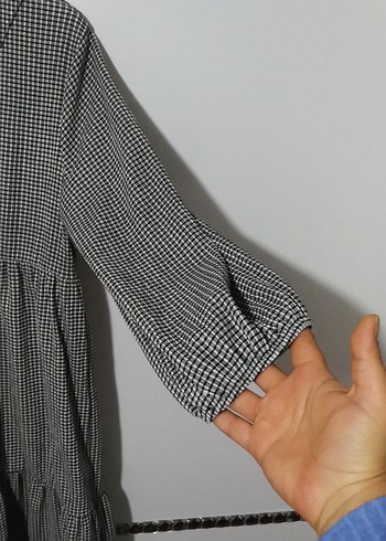 Gri Ekose V Yaka Midi Kadın Elbise - Görsel 6