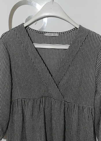 Gri Ekose V Yaka Midi Kadın Elbise - Görsel 5