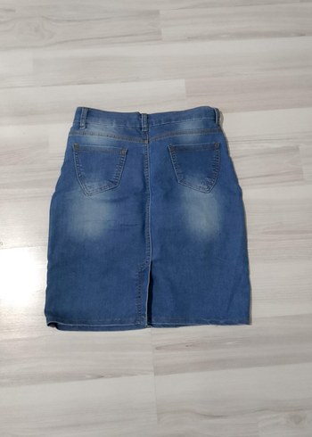 Yıpratılmış Mavi Denim Midi Etek - Görsel 2