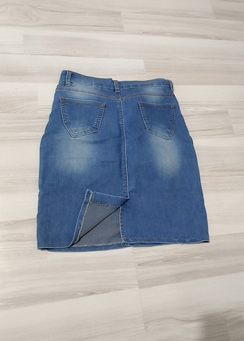 Yıpratılmış Mavi Denim Midi Etek - Görsel 3
