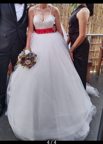 Straplez Prenses Gelinlik Midi Boy Beyaz - Görsel 4