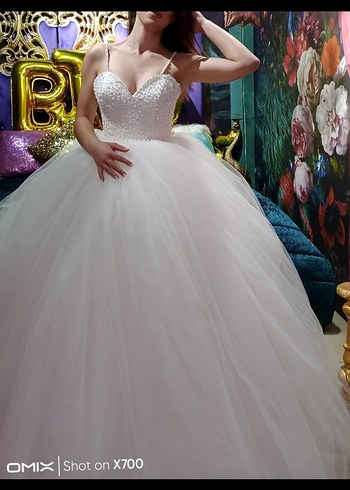 Straplez Prenses Gelinlik Midi Boy Beyaz - Görsel 3