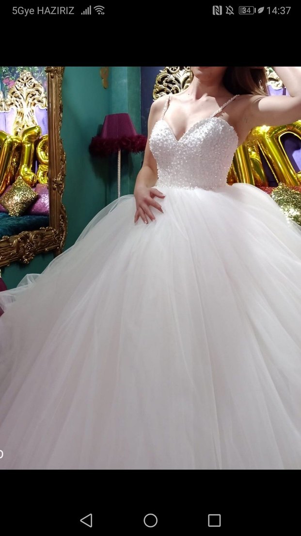 Straplez Prenses Gelinlik Midi Boy Beyaz - Görsel 2