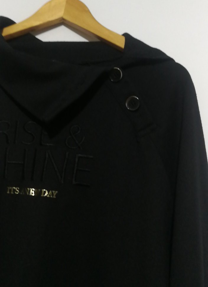 Düğmeli Siyah Kadın Sweatshirt - Görsel 4