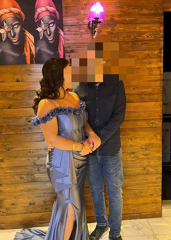 Gri Straplez Uzun Kadın Abiye Elbise indigo rengi - Görsel 2