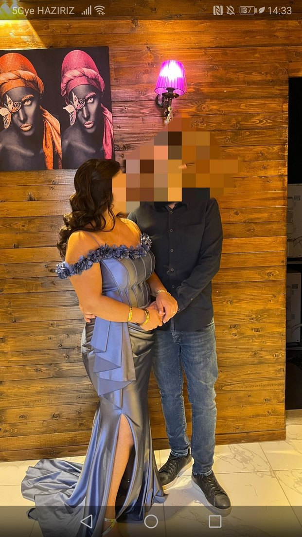 Gri Straplez Uzun Kadın Abiye Elbise indigo rengi - Görsel 2