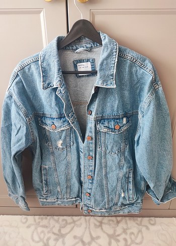 Bershka Bershka Düğmeli Mavi Denim Kadın Ceket