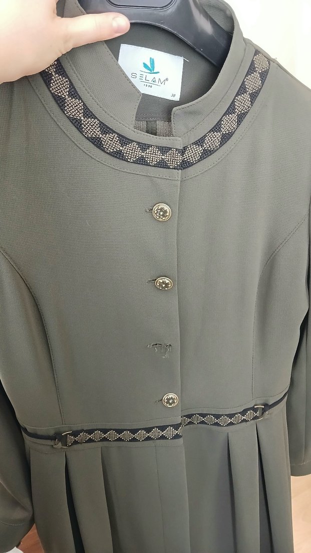 Düğmeli Haki Yeşili Kadın Uzun Pardesü - Görsel 2