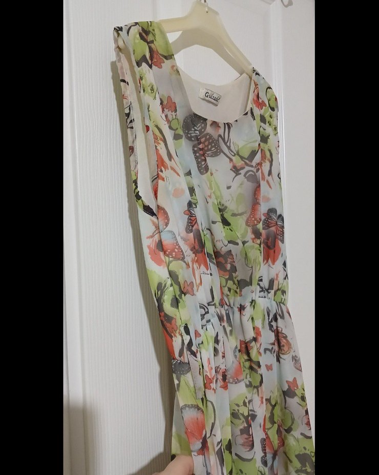 Desenli Çok Renkli Uzun Elbise - Görsel 3