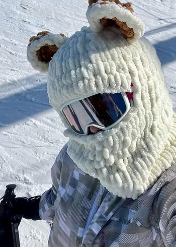 Puffy Pie Beyaz/kahverengi desenli Balaclava