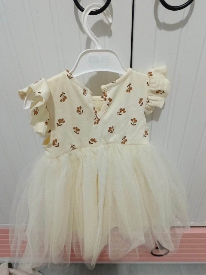 Kız Çocuk Ekru Fırfırlı Pamuk Elbise - Görsel 4