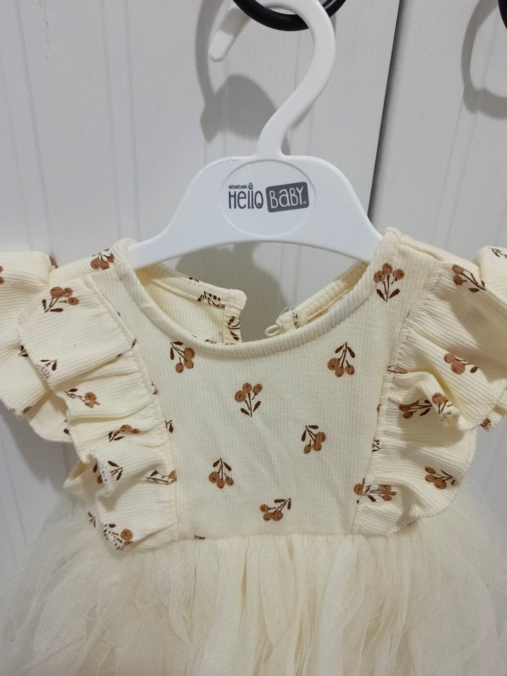 Kız Çocuk Ekru Fırfırlı Pamuk Elbise - Görsel 2