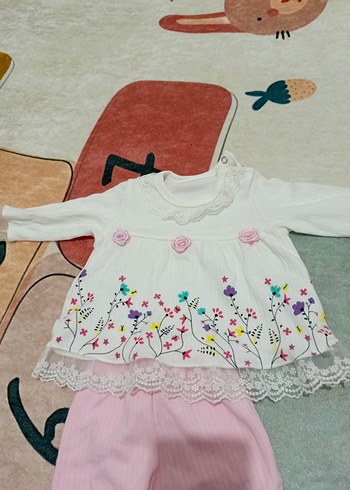 Dantel Detaylı Uzun Kollu Pembe Bebek Takımı - Görsel 2