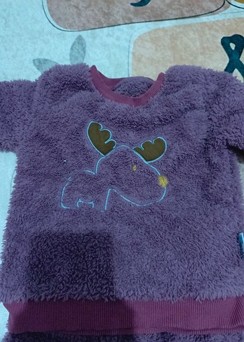 Mor Nakışlı Çocuk Polar Pijama Takımı - Görsel 2