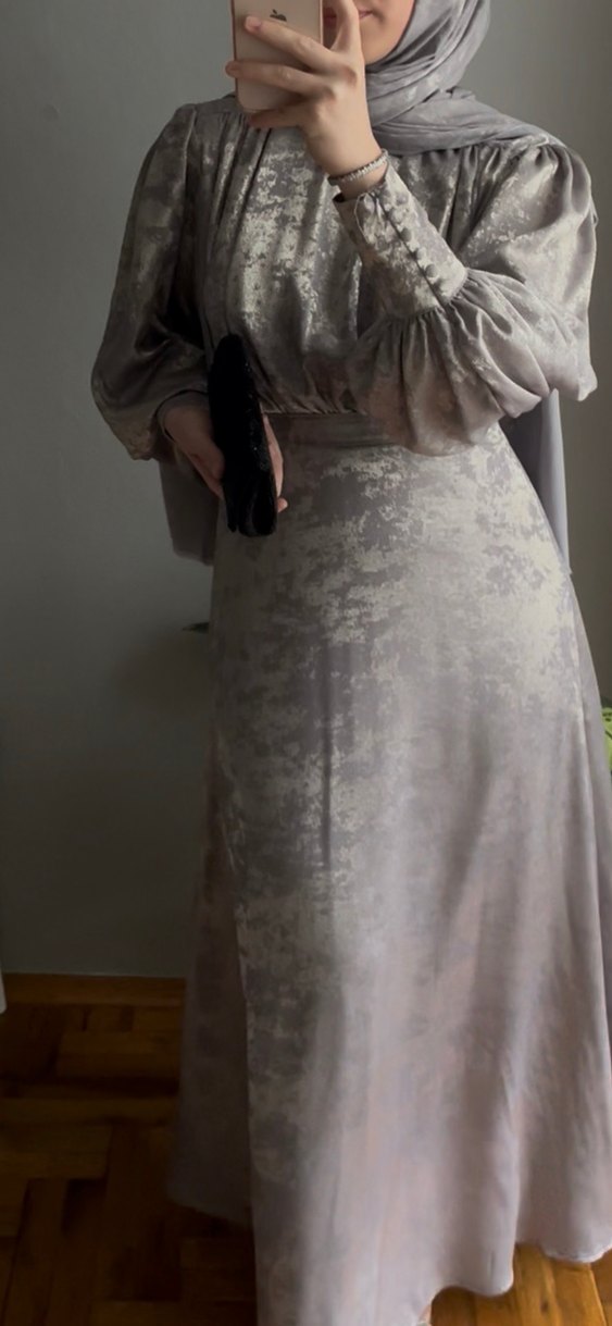 Uzun Gri Bohem Kadın Elbise - Görsel 2