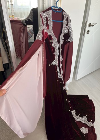 Bordo Nakışlı Uzun Kadın Hint Elbisesi bindallı