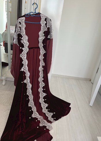 m Beden bordo Renk Bordo Nakışlı Uzun Kadın Hint Elbisesi bindallı