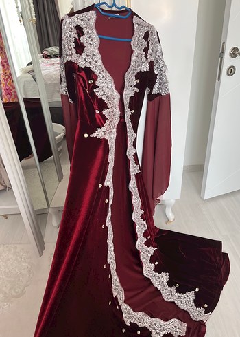 m Beden Bordo Nakışlı Uzun Kadın Hint Elbisesi bindallı
