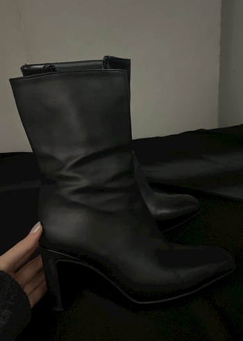 Siyah Deri Stiletto Topuklu Gotik Kadın Bot - Görsel 5