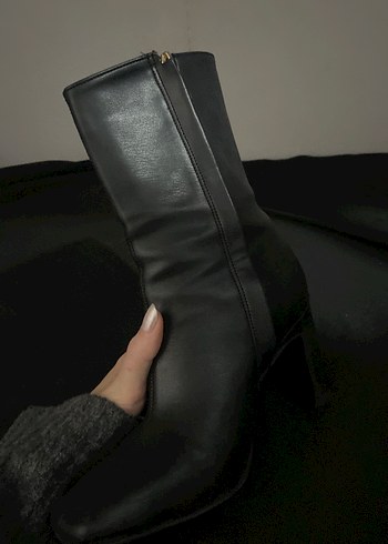 Siyah Deri Stiletto Topuklu Gotik Kadın Bot - Görsel 2