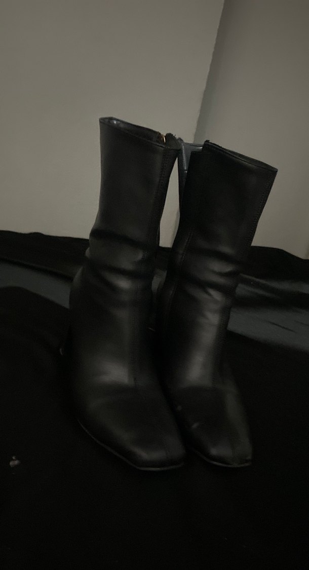 Siyah Deri Stiletto Topuklu Gotik Kadın Bot - Görsel 4