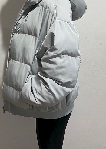 Gri Kadın Midi Kışlık Mont Yüksek Yaka - Görsel 2