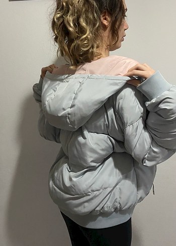 Gri Kadın Midi Kışlık Mont Yüksek Yaka - Görsel 3