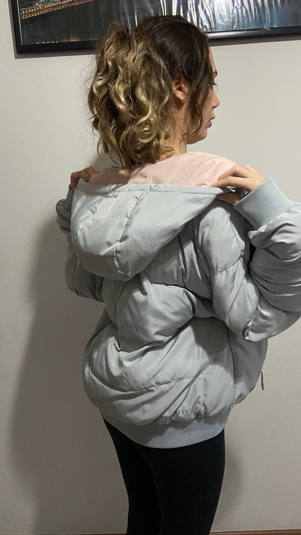 Gri Kadın Midi Kışlık Mont Yüksek Yaka - Görsel 3