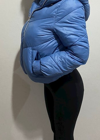 Mavi Fermuarlı Kadın Kışlık Mont - Görsel 2