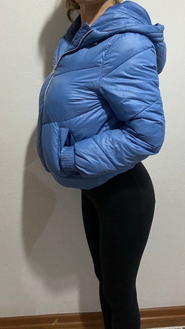 Mavi Fermuarlı Kadın Kışlık Mont - Görsel 2