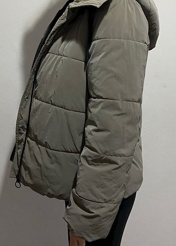 Gri Kadın Kemerli Kışlık Mont - Görsel 5