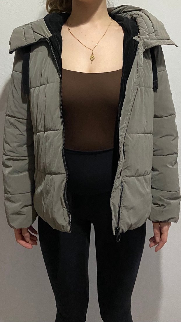 Gri Kadın Kemerli Kışlık Mont - Görsel 4