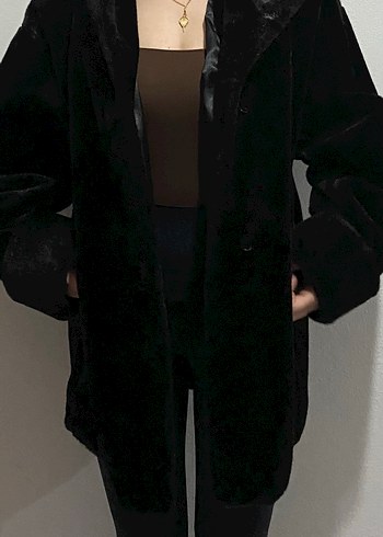 Siyah Süet Detaylı Kürk Kaban - Görsel 5