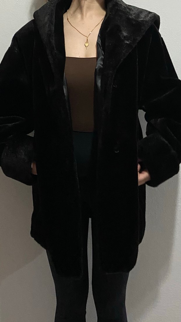 Siyah Süet Detaylı Kürk Kaban - Görsel 5