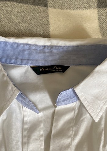 Massimo Dutti Regular kesim beyaz keten kısa kollu gömlek