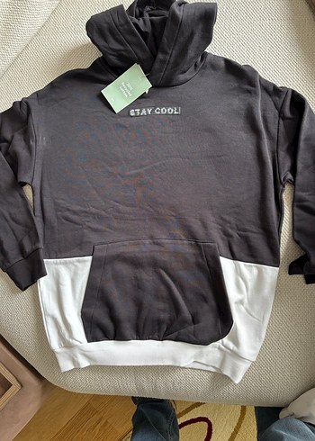 Siyah Kapüşonlu Pamuklu Sweatshirt - Görsel 2