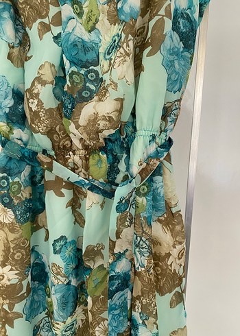 Adl Turkuaz Çiçekli Elbise - Görsel 4