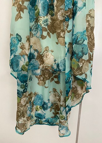 Adl Turkuaz Çiçekli Elbise - Görsel 3