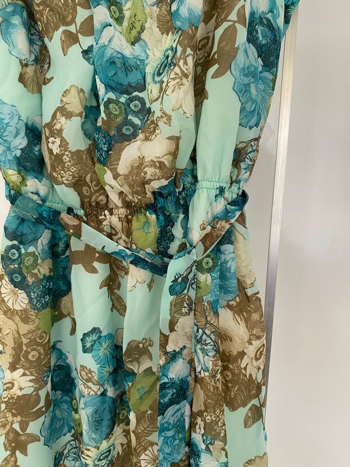 Adl Turkuaz Çiçekli Elbise - Görsel 4
