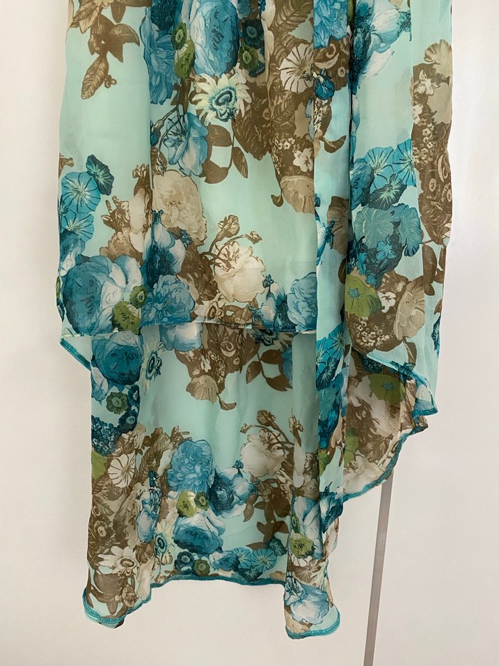 Adl Turkuaz Çiçekli Elbise - Görsel 3