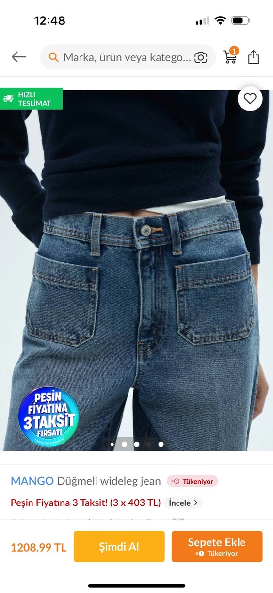 MANGO Düğmeli Wideleg Jean - Görsel 4