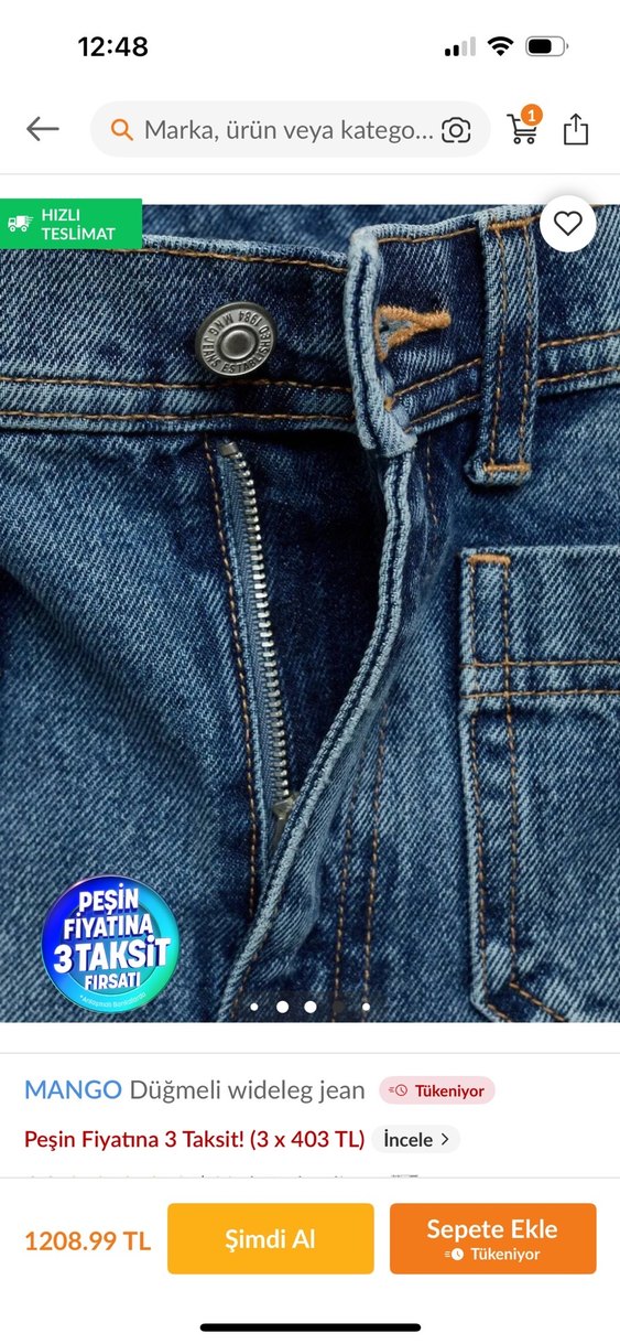 MANGO Düğmeli Wideleg Jean - Görsel 3