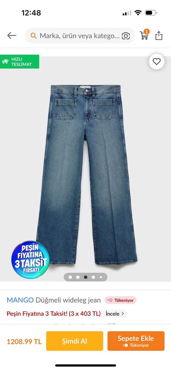 MANGO Düğmeli Wideleg Jean - Görsel 2