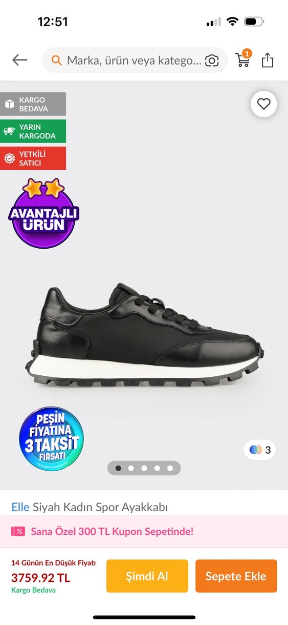 Elle Siyah Kadın Spor Ayakkabı - Görsel 4